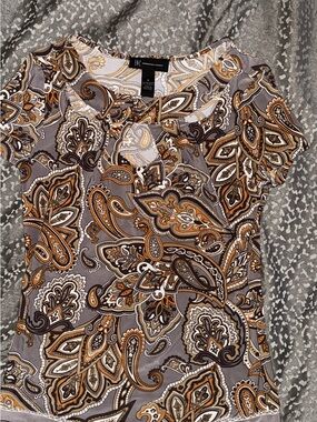 INC International Concepts Grey Paisley Short-Sleeve Top